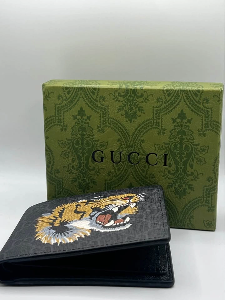 (💲80)Gucci Men's Leather Bifold Wallet GG Supreme Tiger Design - photo 4