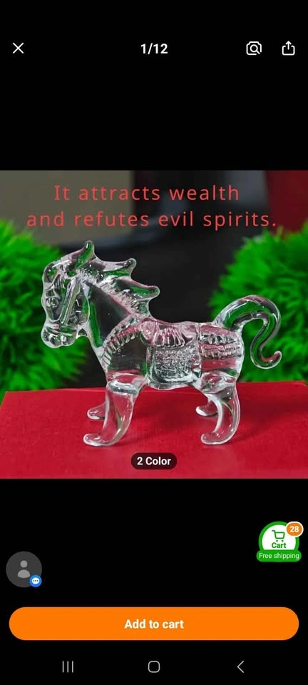 Transparent Crystal Horse Wealth-Attracting Decoration