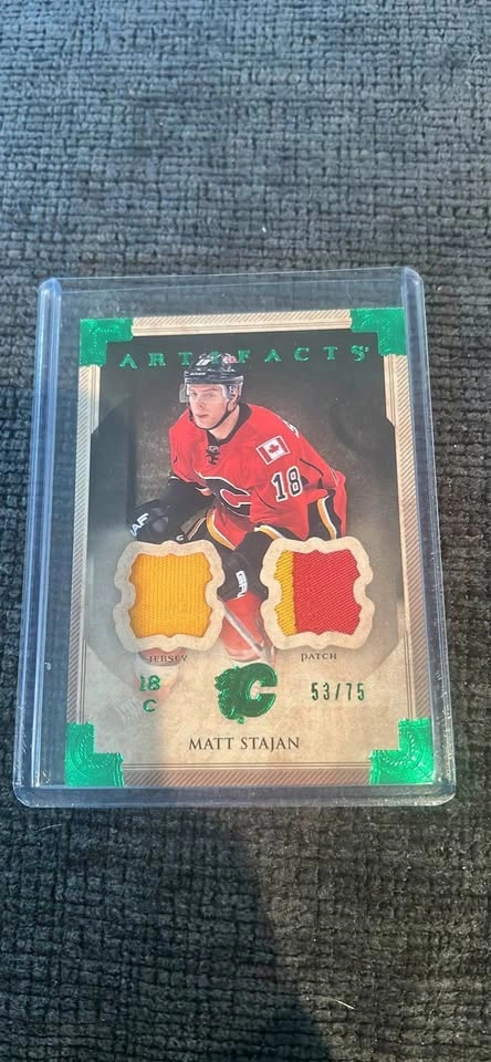 2013-14 Upper Deck Artifacts Matt Stajan Dual Relic Hockey Card