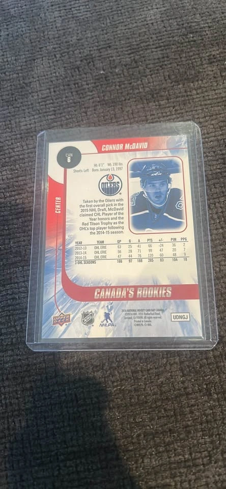 Connor McDavid Rookie Hockey Card Upper Deck 2016 - photo 2