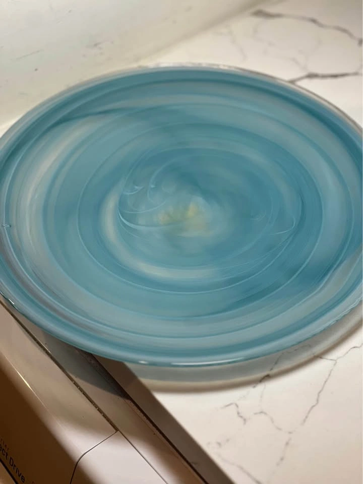 Vintage Blue Alabaster Swirl Art Glass Platter 11.75” ⚽️ - photo 2