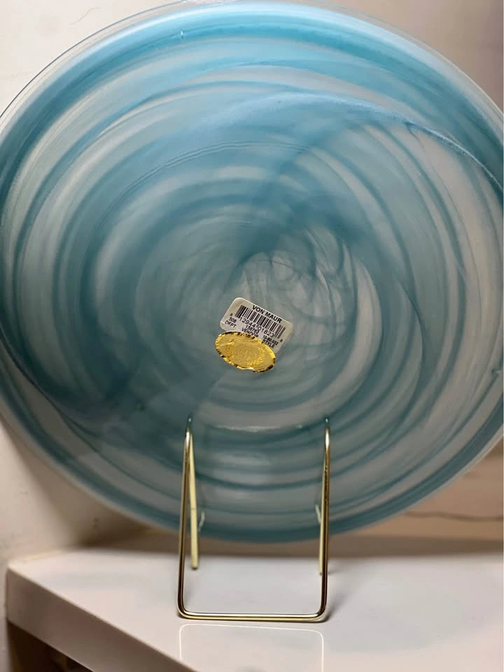 Vintage Blue Alabaster Swirl Art Glass Platter 11.75” ⚽️ - photo 4