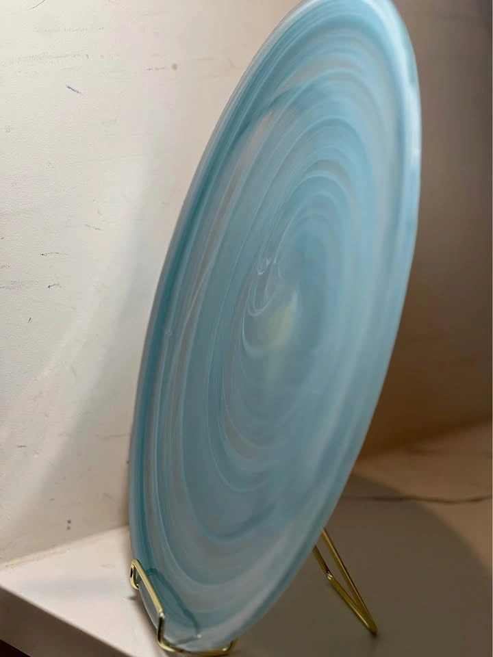 Vintage Blue Alabaster Swirl Art Glass Platter 11.75” ⚽️ - photo 5