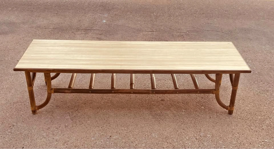 Vogue Rattan MidCentury Coffee Table Bamboo And Formica