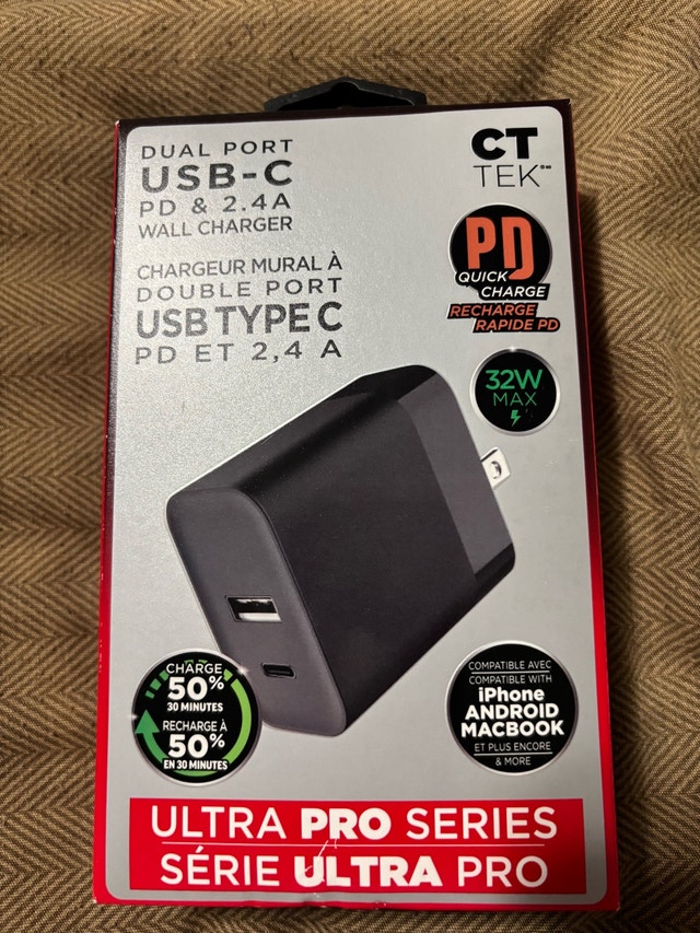CT Tek Dual Port USB-C PD & 2.4A Wall Charger