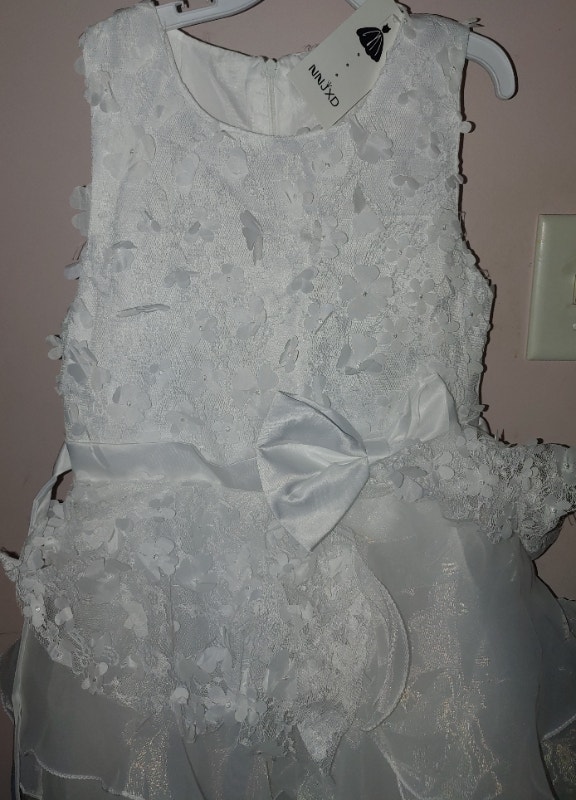 7-9 Girl's Fancy White Ruffle Lace Bow Tie Back Dress - photo 3