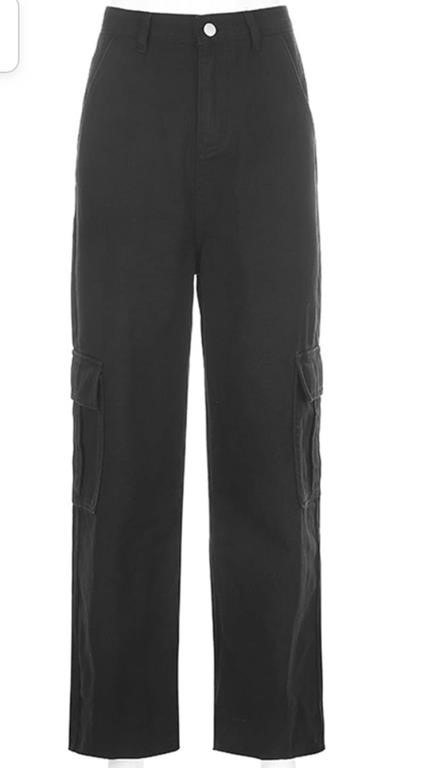 NEW Small Women's Black Cargo Jeans High Waisted Straight Leg