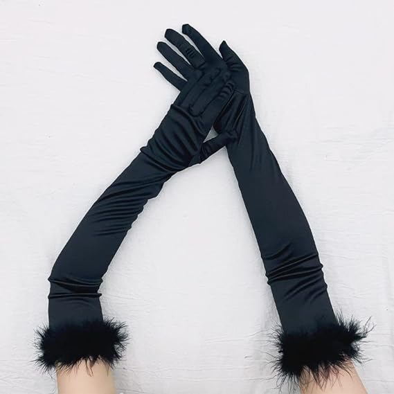NEW Black XS Women's Long Opera Party 1920s Satin Stretchy Glove