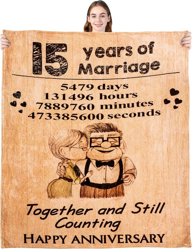 15 Years of Marriage Anniversary Romantic Fleece Throw Blanket