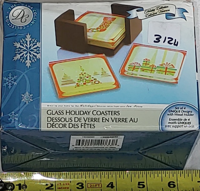 NEW Dana Collin Collection 4 Glass Holiday Christmas Coasters