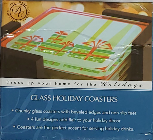 NEW Dana Collin Collection 4 Glass Holiday Christmas Coasters - photo 2