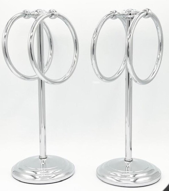 NEW Polished Chrome Freestanding Countertop Double Towel Ring