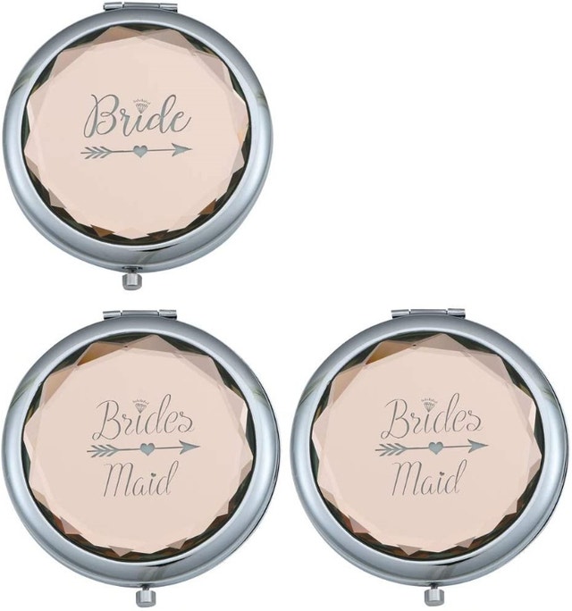 NEW Pack of 3 Champagne Compact Pocket Mirrors: 1 Bride 2 Maid