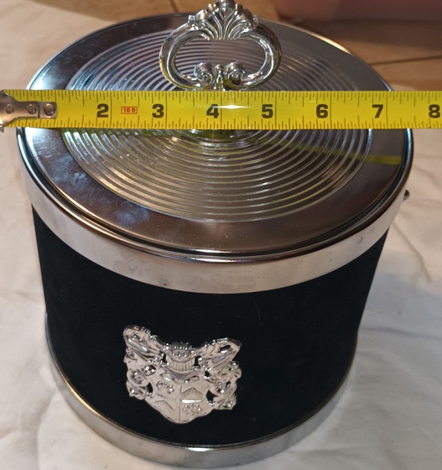 Vintage Black Velvet & Silver Ice Bucket with Crest - photo 2