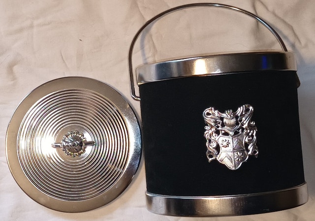 Vintage Black Velvet & Silver Ice Bucket with Crest - photo 3