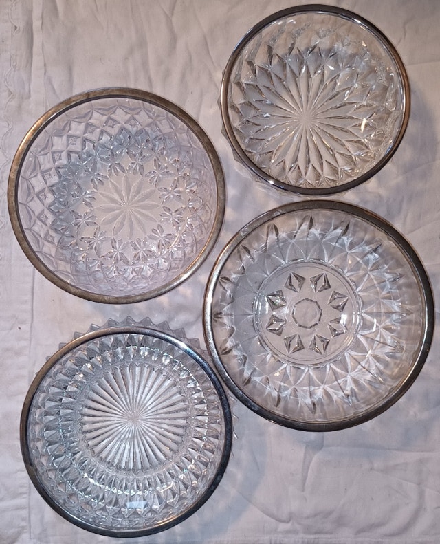 4 Vintage Heavy Clear Cut Lead Crystal Glass Candy Dishes