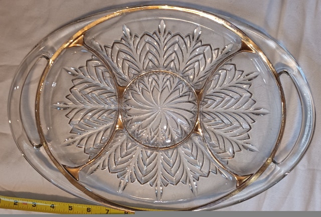 2 Jeanette Feather Gold Trim 5 Section Handled Relish Tray - photo 3