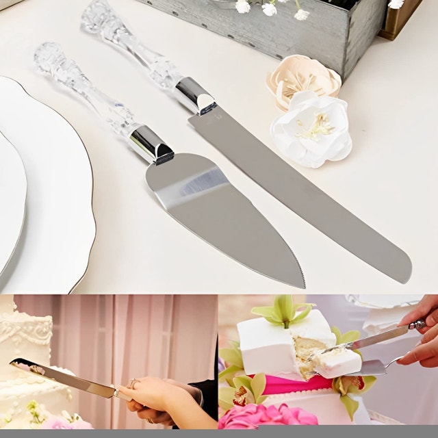 NEW Cake Knife and Server Set Acrylic Stainless Steel Faux Cryst - photo 3