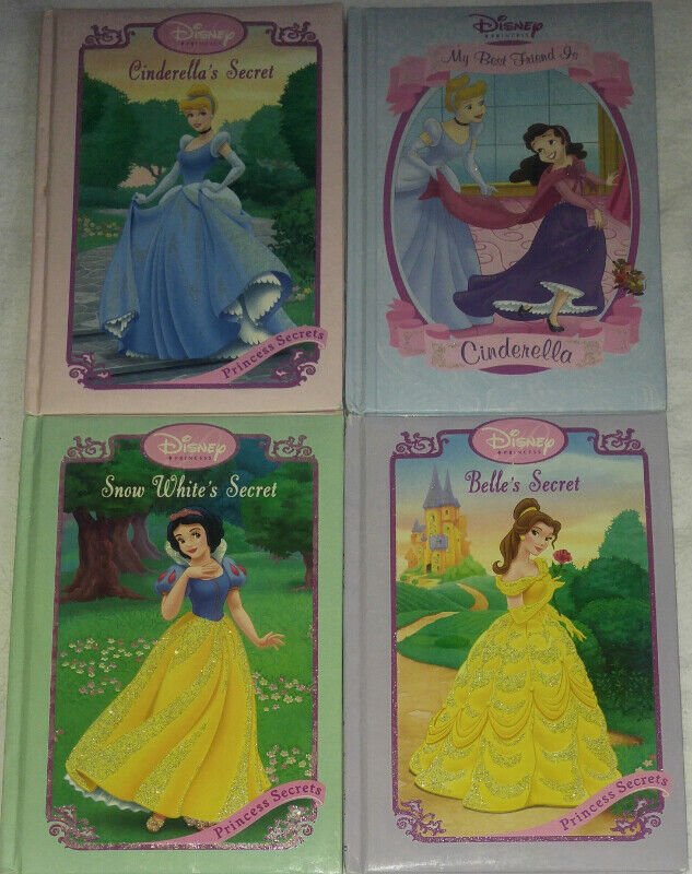 Qty 4 x Disney Princess Hard Cover Books Cinderella, Belle, Snow