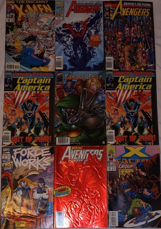 9 Vintage Marvel Comic Books - Avengers, X Factor, Captain Ameri