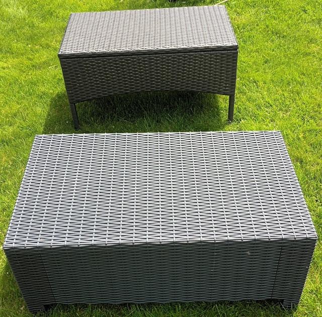 2 NEW Grey Plastic Wicker Rattan Patio Tables