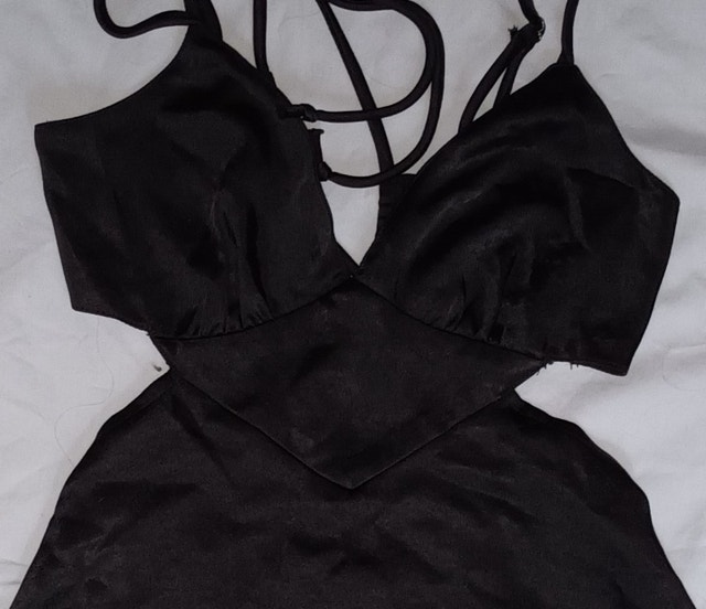 NEW Sky to Moon Women's Small Black Satin, Open Back Strap Dress - photo 3