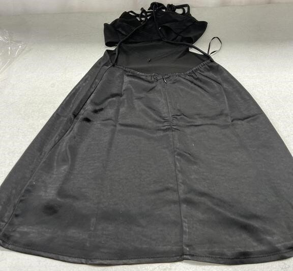 NEW Sky to Moon Women's Small Black Satin, Open Back Strap Dress - photo 4
