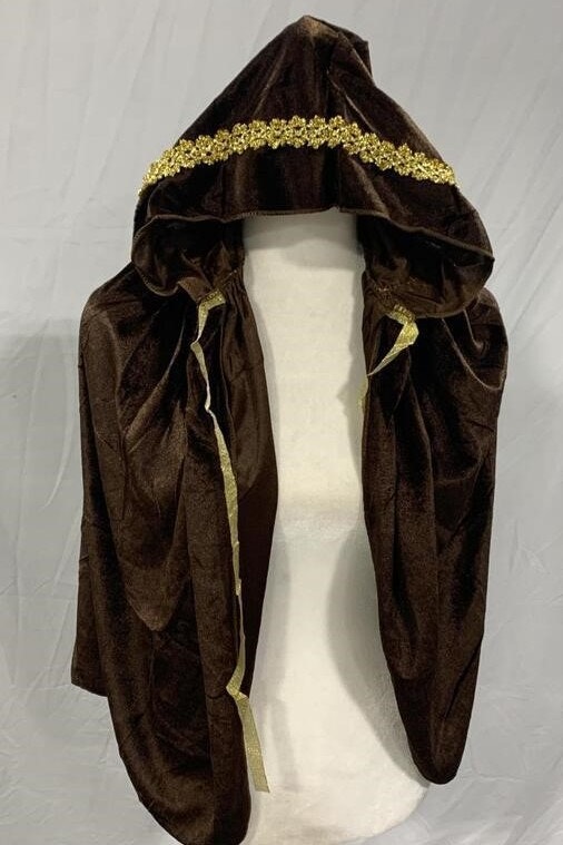 NEW Regenboog Kids BROWN Velvet Cape with Hood, Cloak Gold Trim