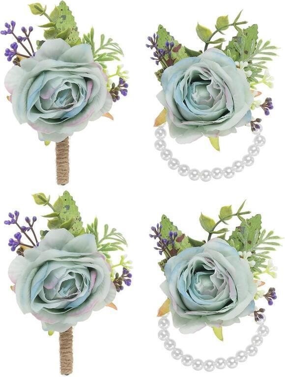 NEW PATIKIL Blue Rose Wrist Corsage and Boutonnieres 4Pc Set