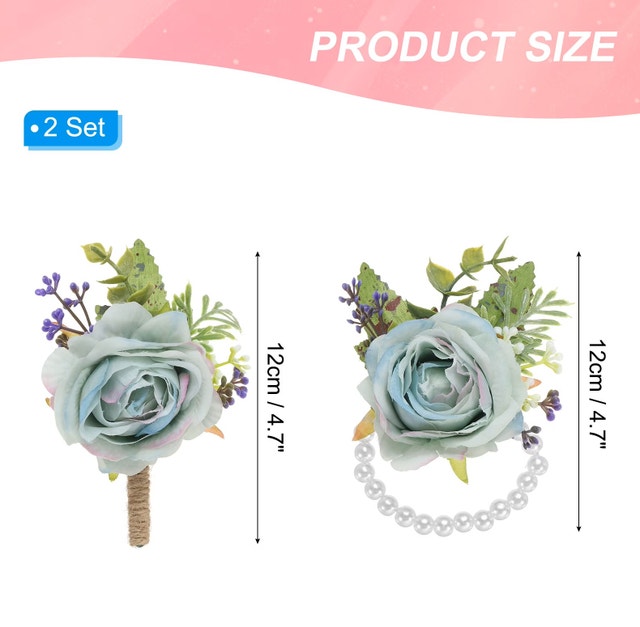 NEW PATIKIL Blue Rose Wrist Corsage and Boutonnieres 4Pc Set - photo 2