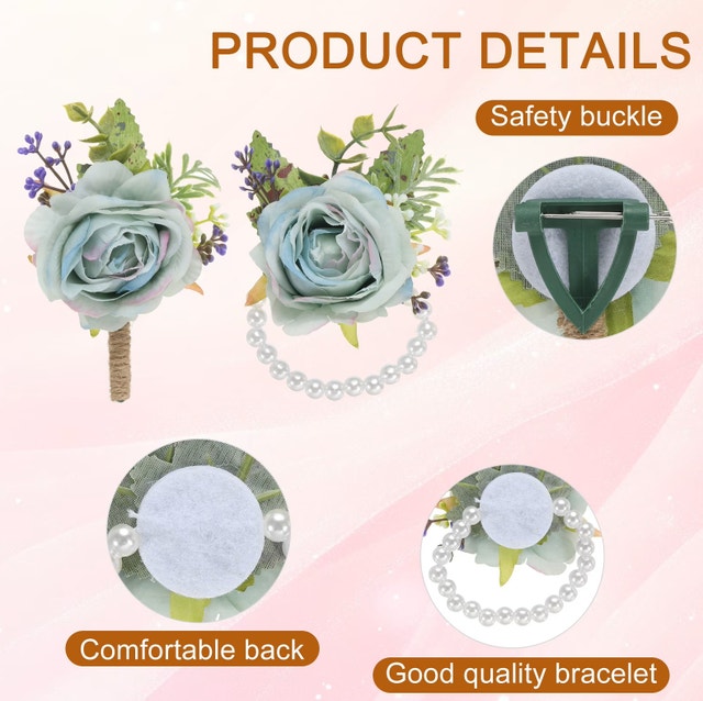 NEW PATIKIL Blue Rose Wrist Corsage and Boutonnieres 4Pc Set - photo 3