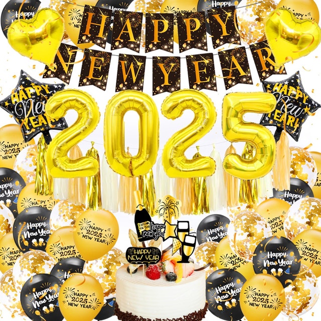 NEW Happy New Year Kit Decorations 2025, Printed Balloons