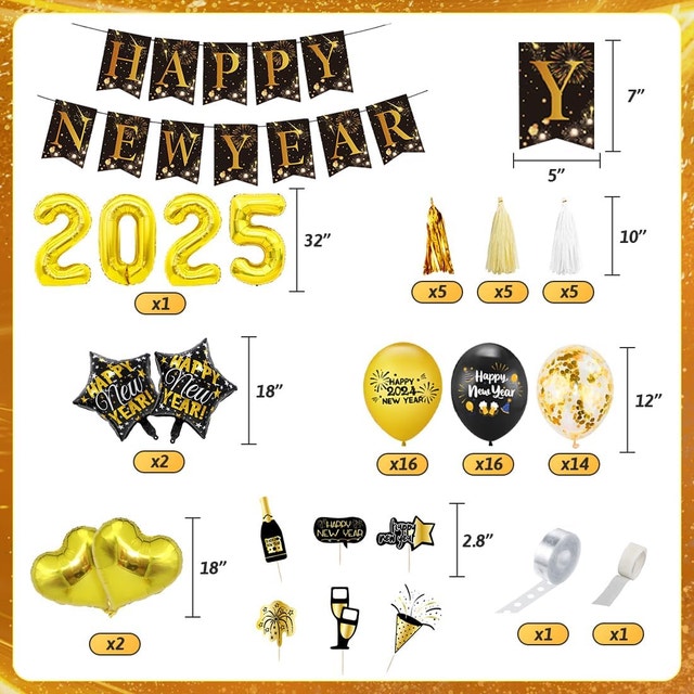 NEW Happy New Year Kit Decorations 2025, Printed Balloons - photo 2