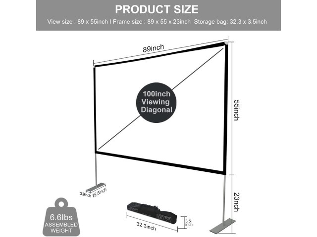 NEW SKERELL Projector Screen with Stand 100" Portable Projection - photo 2