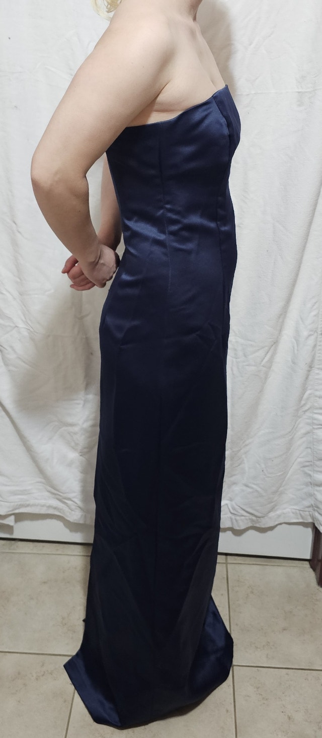 Women's Size 6 Navy Blue Strapless Satin A-Line & Shawl Dress - photo 3