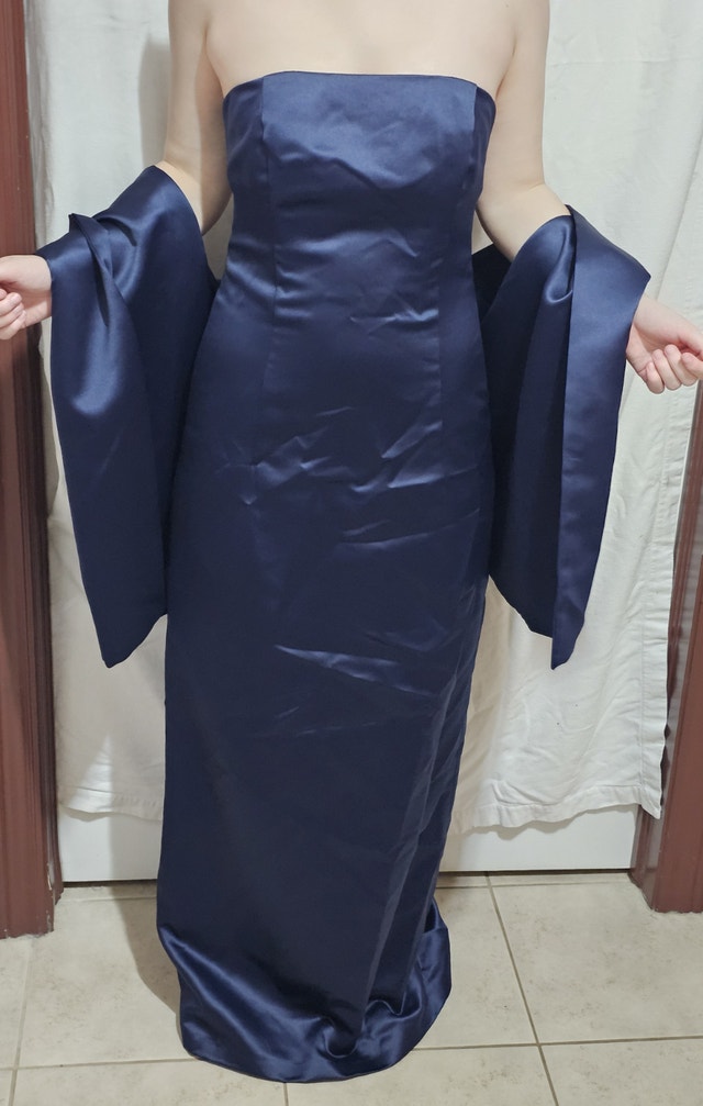Women's Size 6 Navy Blue Strapless Satin A-Line & Shawl Dress - photo 4