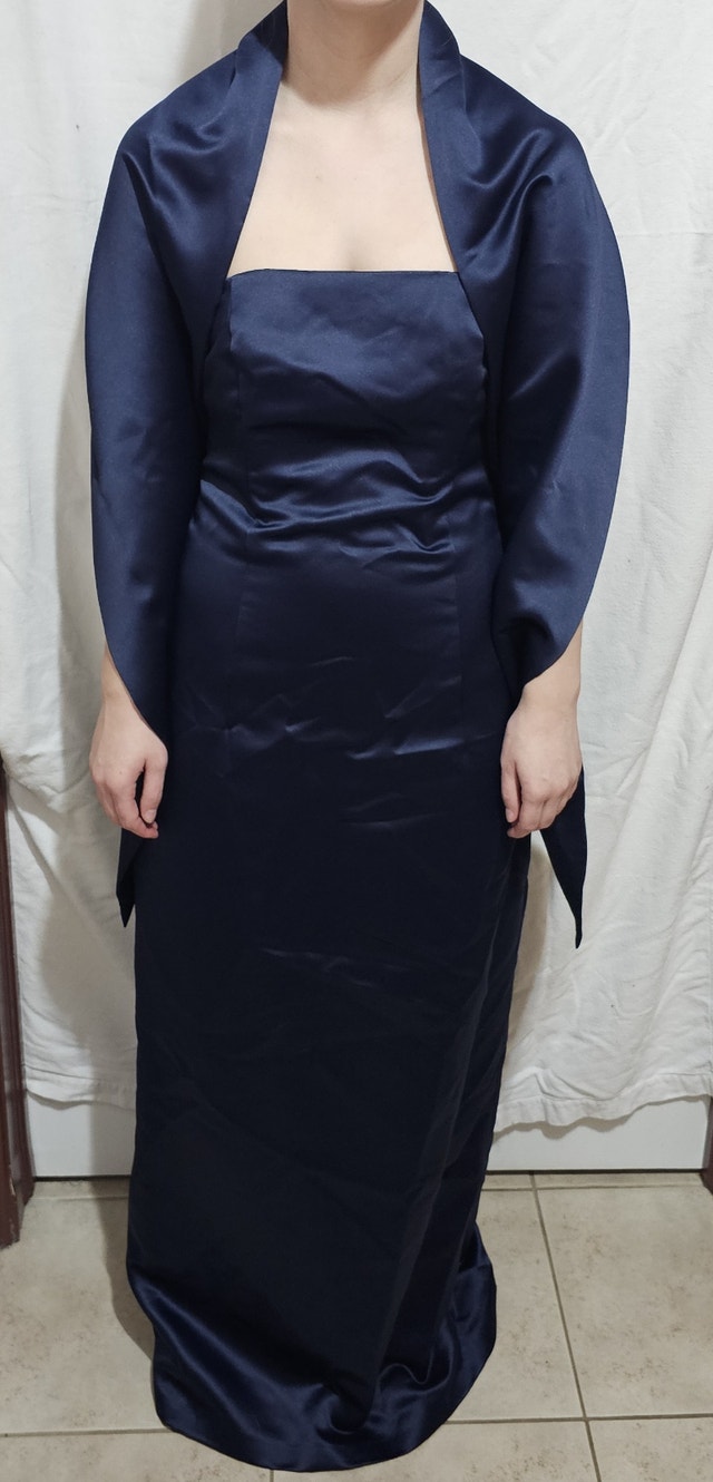 Women's Size 6 Navy Blue Strapless Satin A-Line & Shawl Dress - photo 5