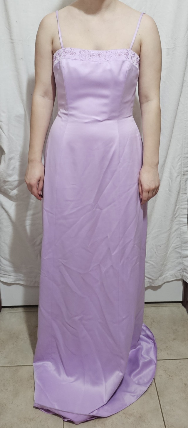 Silhouetes Women's Size 8 Orchid Satin A-Line Floral Dress