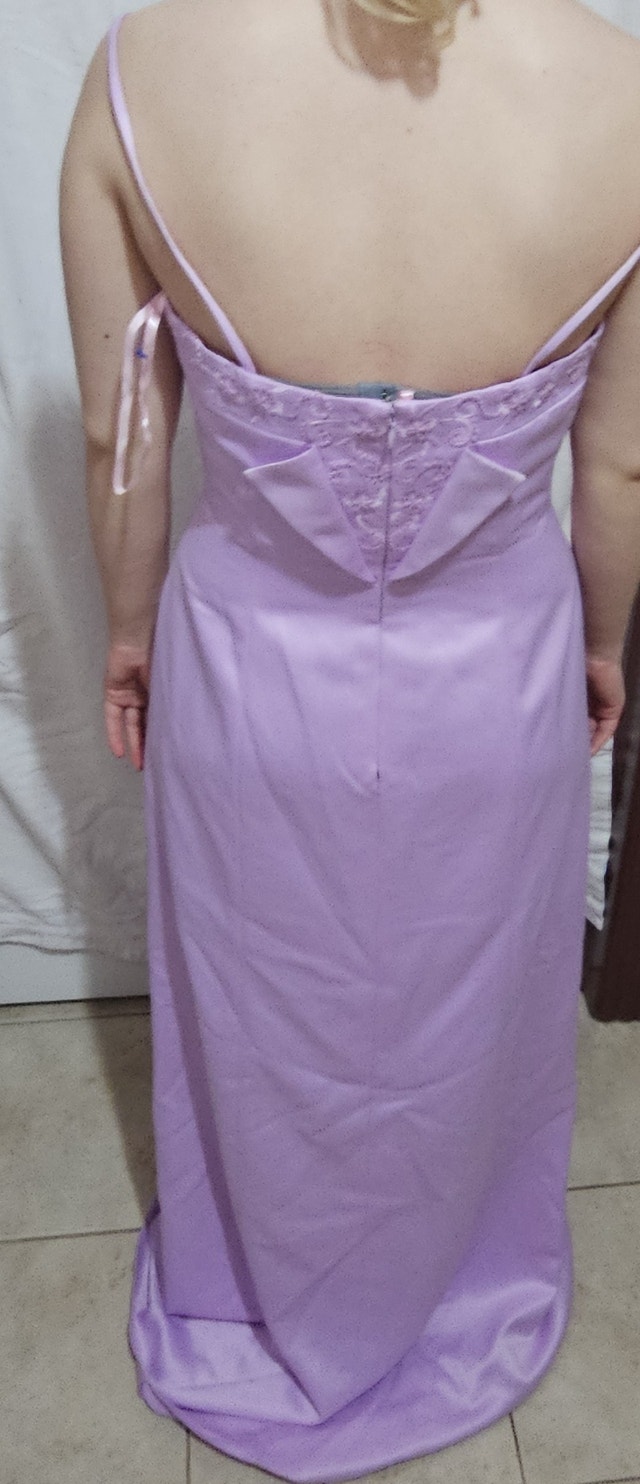 Silhouetes Women's Size 8 Orchid Satin A-Line Floral Dress - photo 3