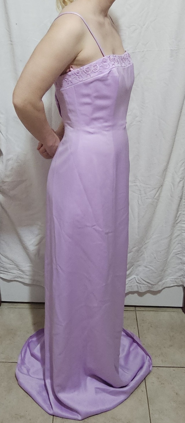 Silhouetes Women's Size 8 Orchid Satin A-Line Floral Dress - photo 5