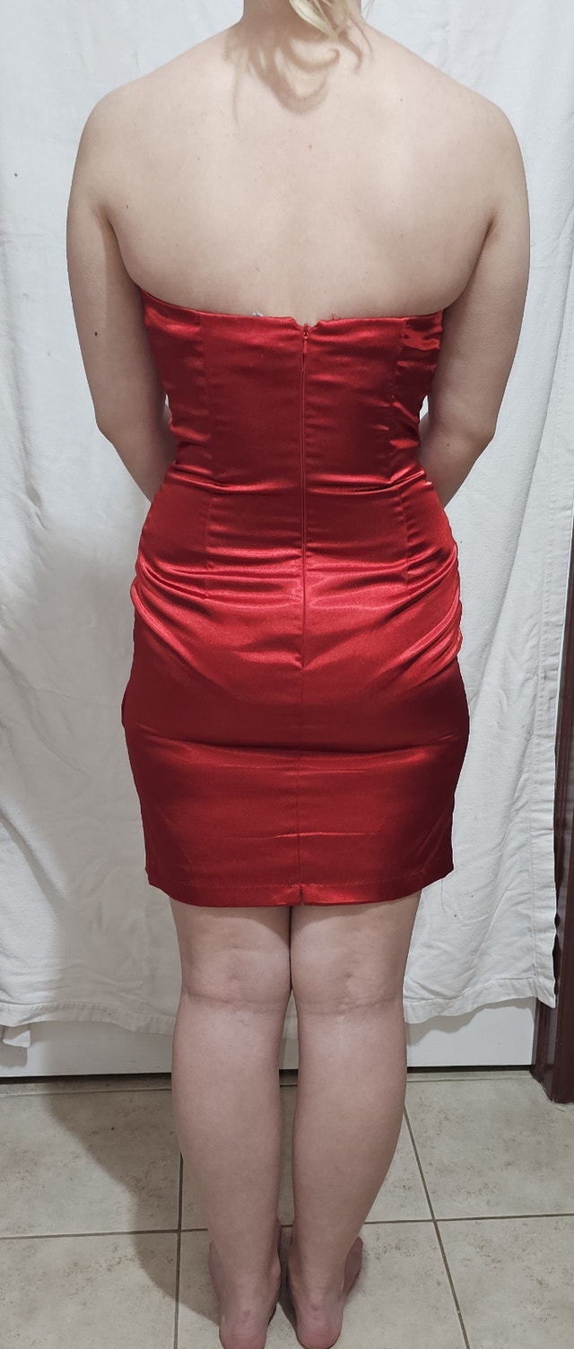 Jessica McClintock Size 4 Women's Formal Strapless Satin Red Gow - photo 2