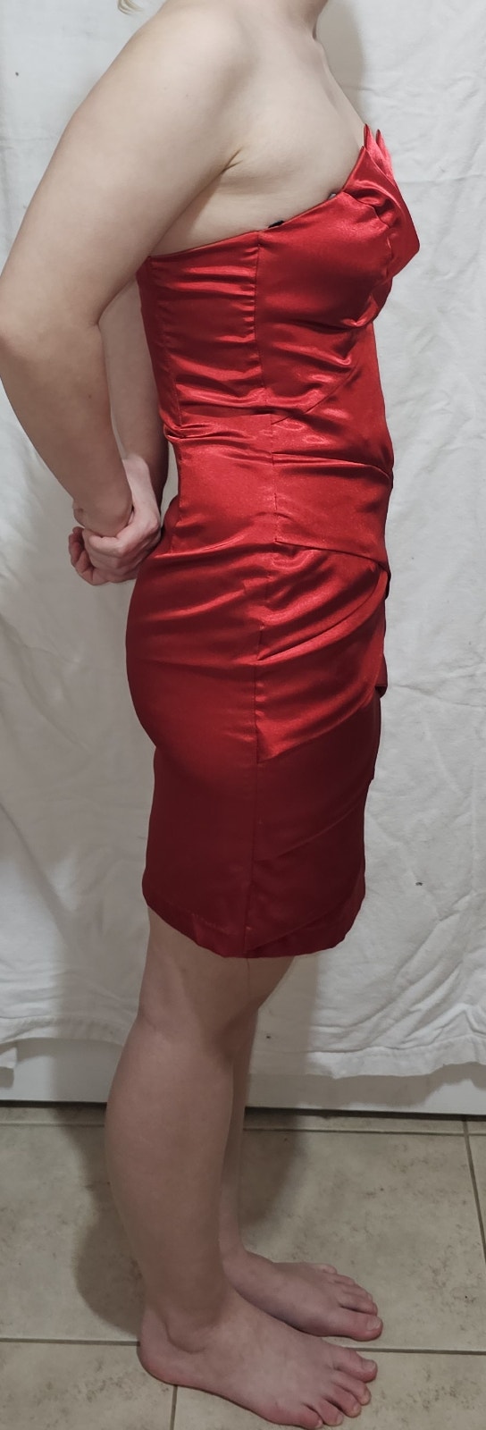 Jessica McClintock Size 4 Women's Formal Strapless Satin Red Gow - photo 3