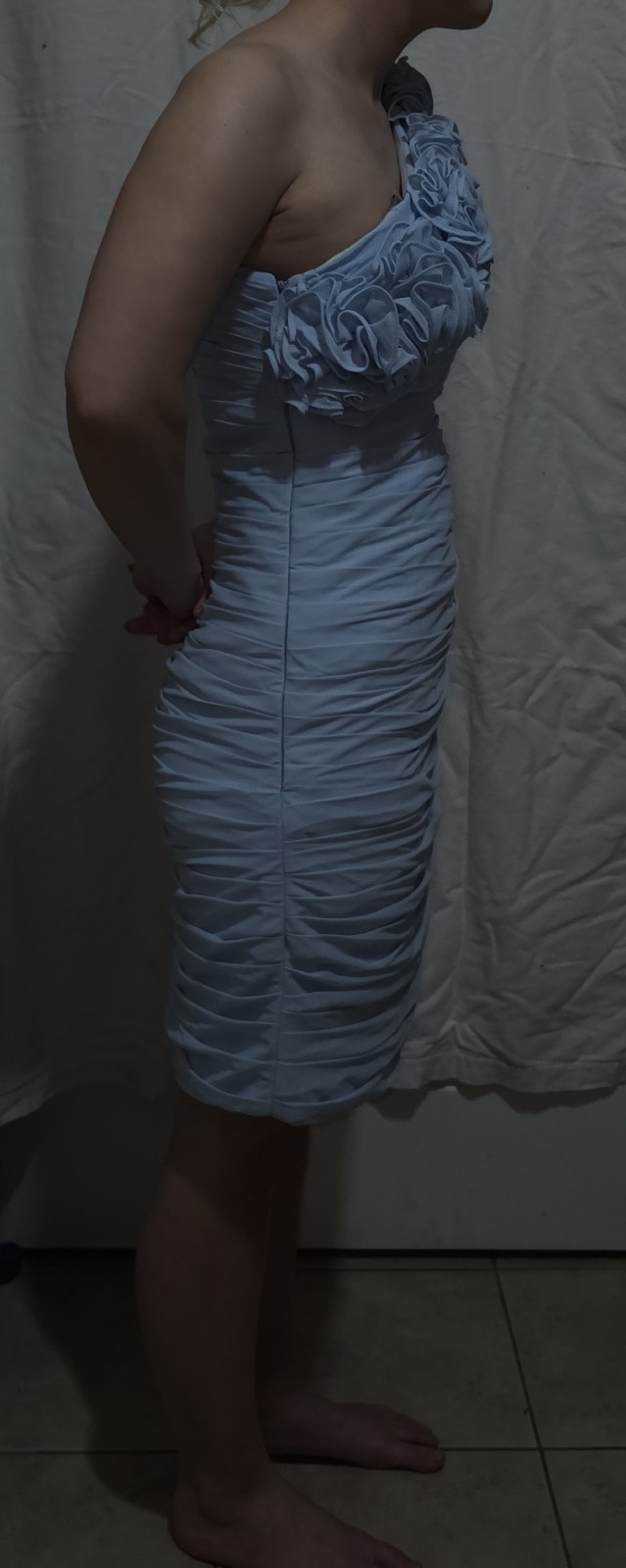 JJ's House Size 4 Women's Formal One Shoulder Light Blue Ruffle - photo 3