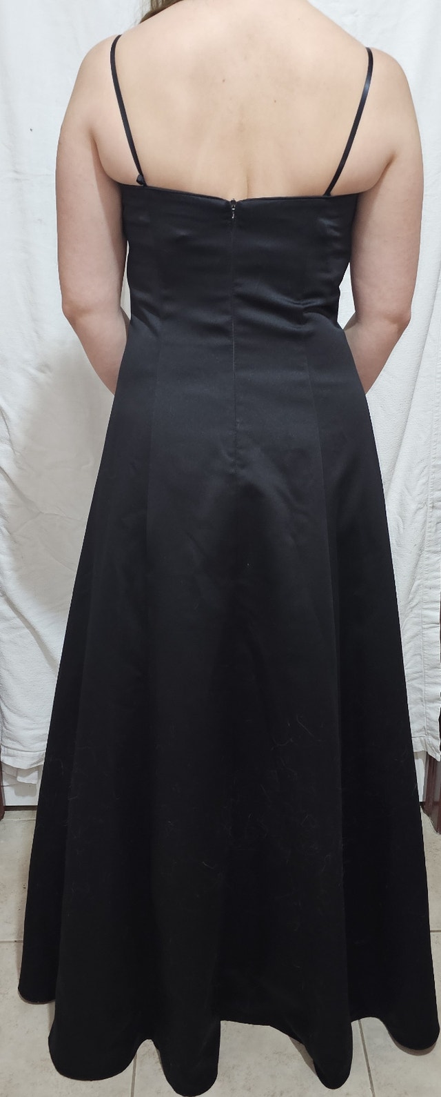 Women's Size 6 Maxi Satin Black w White Rhinestone Dress - photo 2