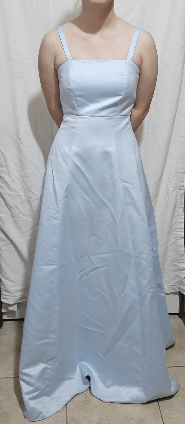 Women's Size 6 Strap Maxi Satin Blue A-Line Square Neck Dress