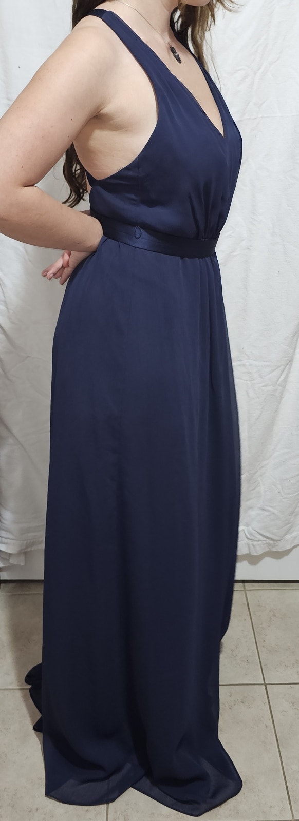 White by Vera Wang Women's Size 6 V Neck Halter Dark Blue w Sash - photo 3