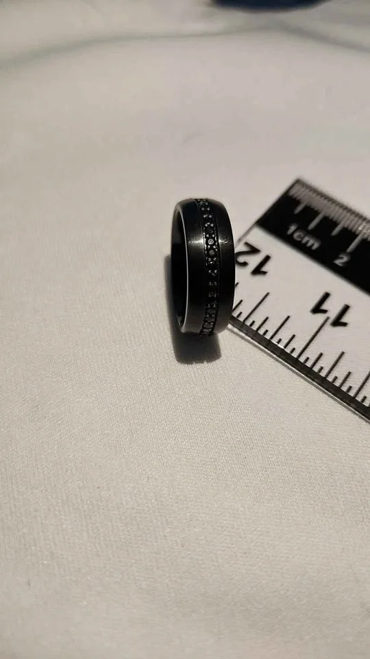 Natural Black Sapphire in Black Tungsten Wedding Band