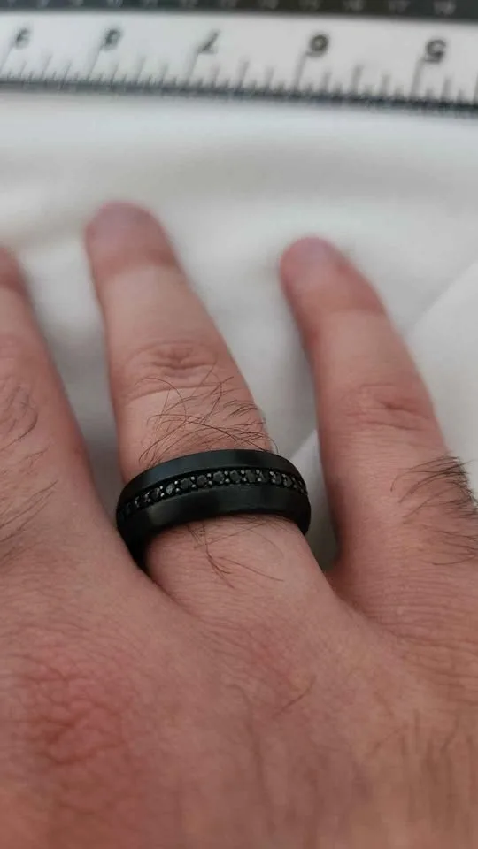 Natural Black Sapphire in Black Tungsten Wedding Band - photo 3