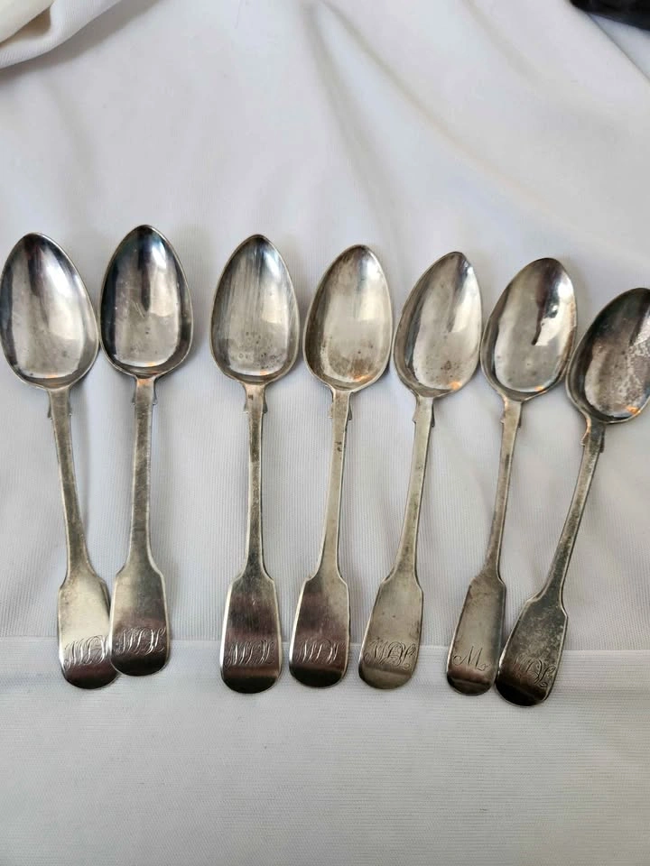 Set of 7 Sterling Silver Teaspoons, Rare Exeter Assay 1823