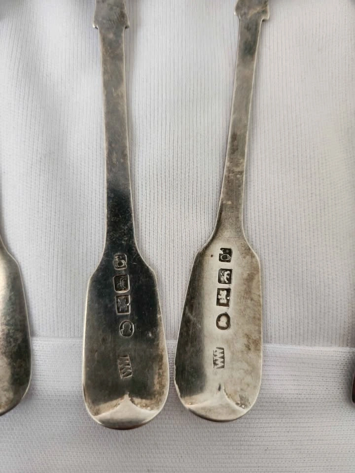 Set of 7 Sterling Silver Teaspoons, Rare Exeter Assay 1823 - photo 2